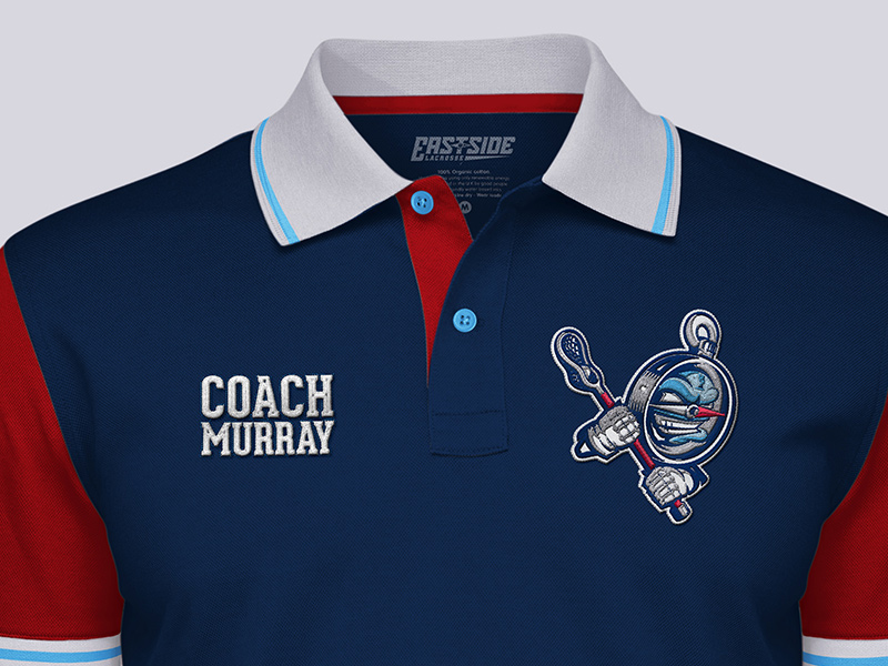 Coach's polo shirt detail, front