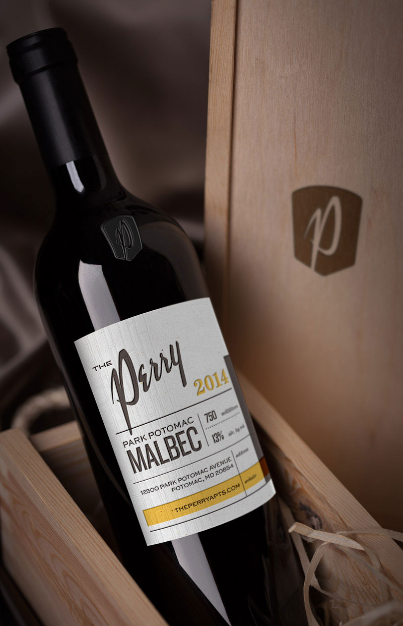 Branded wine bottle move-in gift.