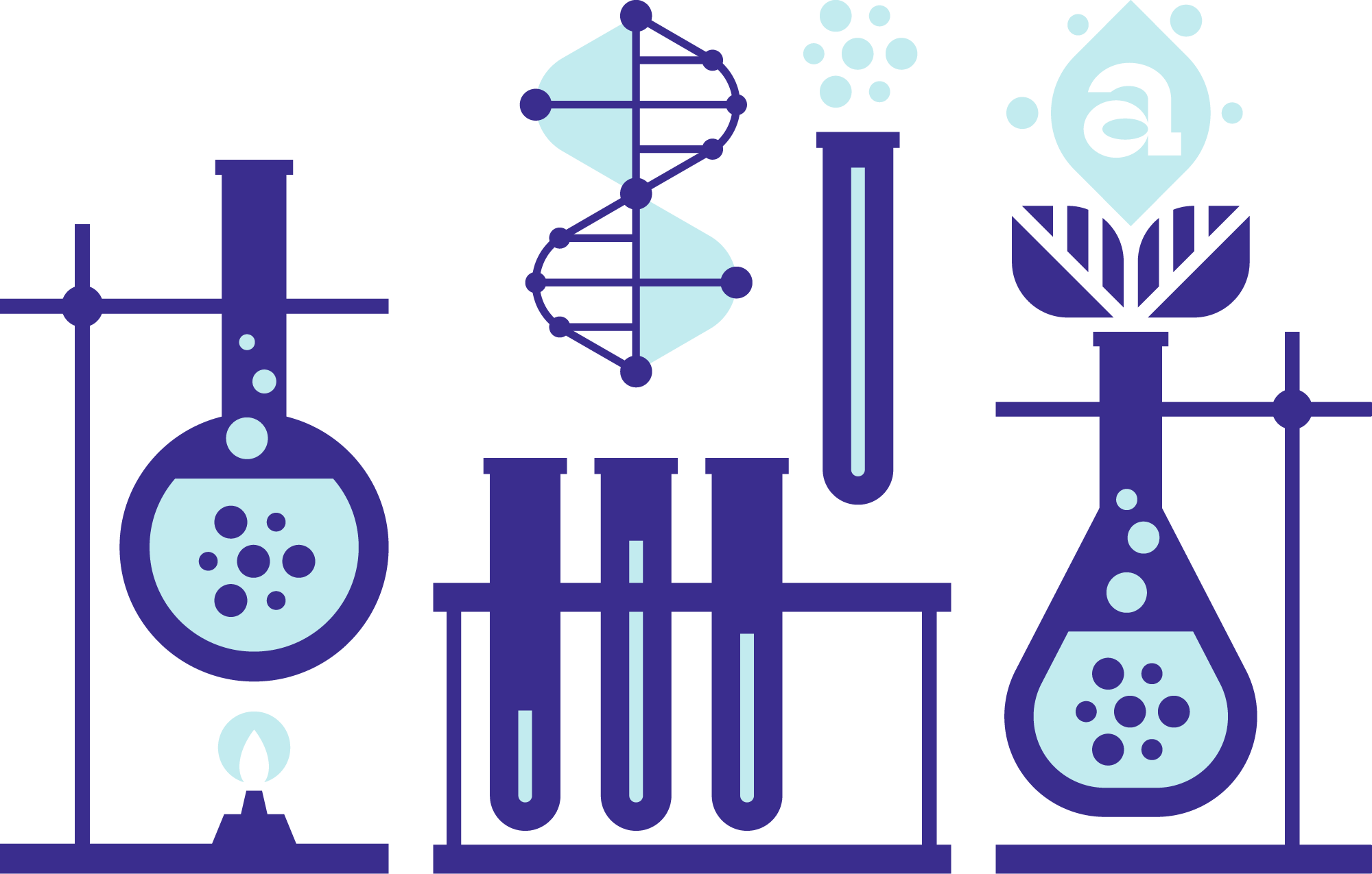 Modular grouping of geometric scientific elements depicting atomicvibe design lab process