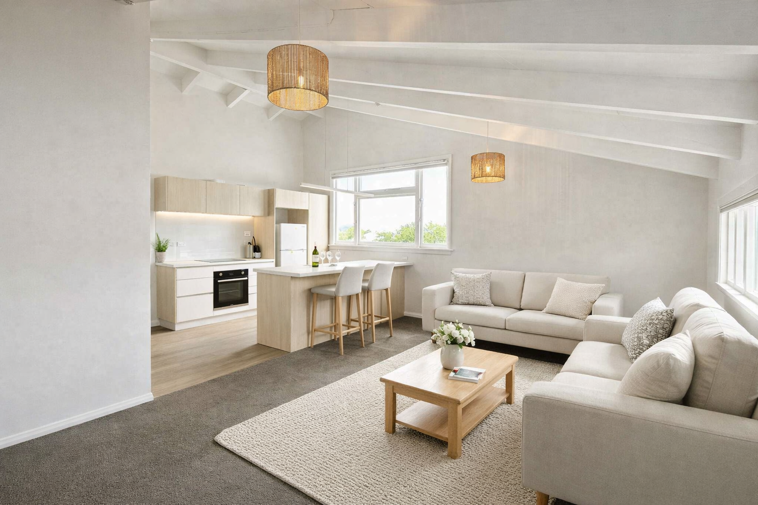 Open plan lounge and kitchen