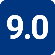 Booking.com rating of 9 out of 10. number 9 on blue background