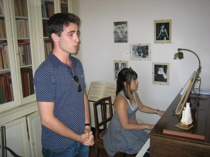 Playing on Francis Poulenc's Pleyel piano at this house in Noizay with tenor, Samy Camps while we were participants at the Académie Francis Poulenc in Tours, France. August 2010.