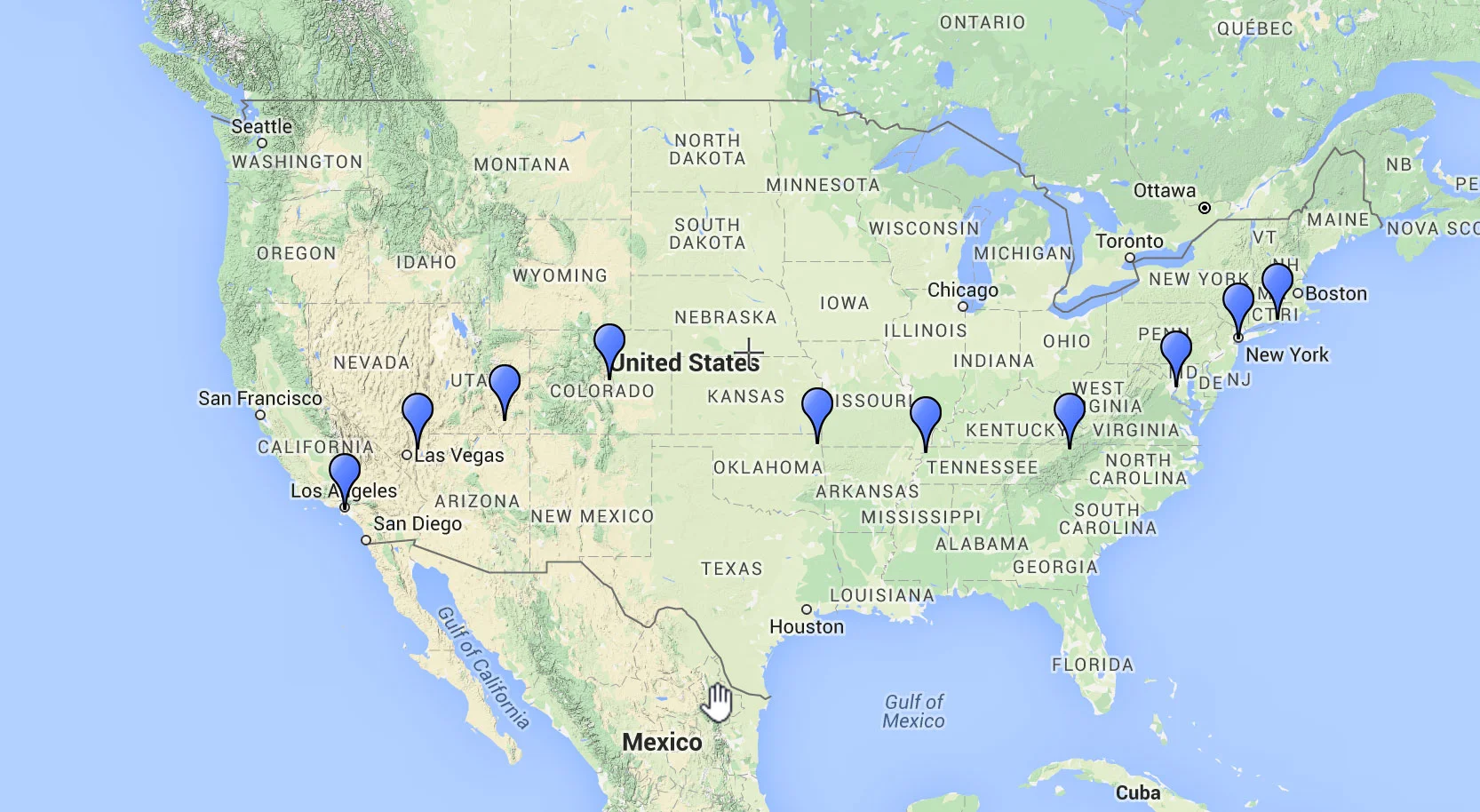 My projected route across the country. 