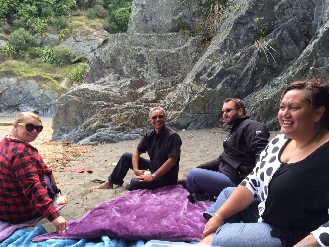 Taking in the landscape at Monkey Bay (Blenheim): Alice Matheson, Te Rā Morris (our Contract Advisor for Te Tauihu), Haydon Richards and Cazna Luke (Contract Advisor).