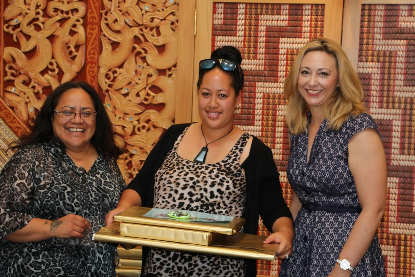 Maire Kipa, our Te Pūtahitanga o Te Waipounamu Navigator Coordinator, with Leigh Wickliffe, who was a graduate of the programme and Sarah Dowie, the National MP for Invercargill