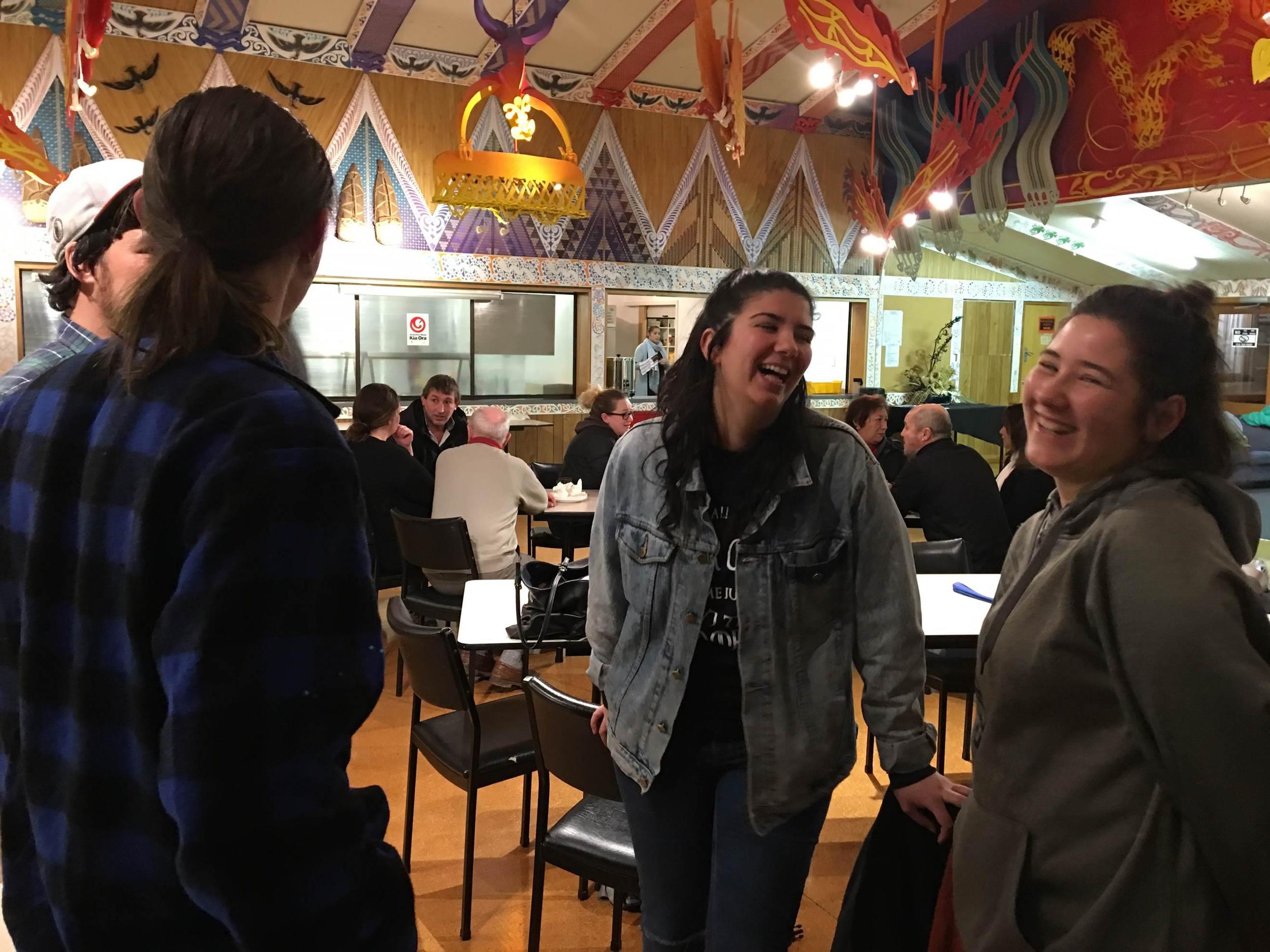 Terina and Danielle Stockwell at the Awaura Rūnanga hui in Te Rau Aroha marae, Bluff