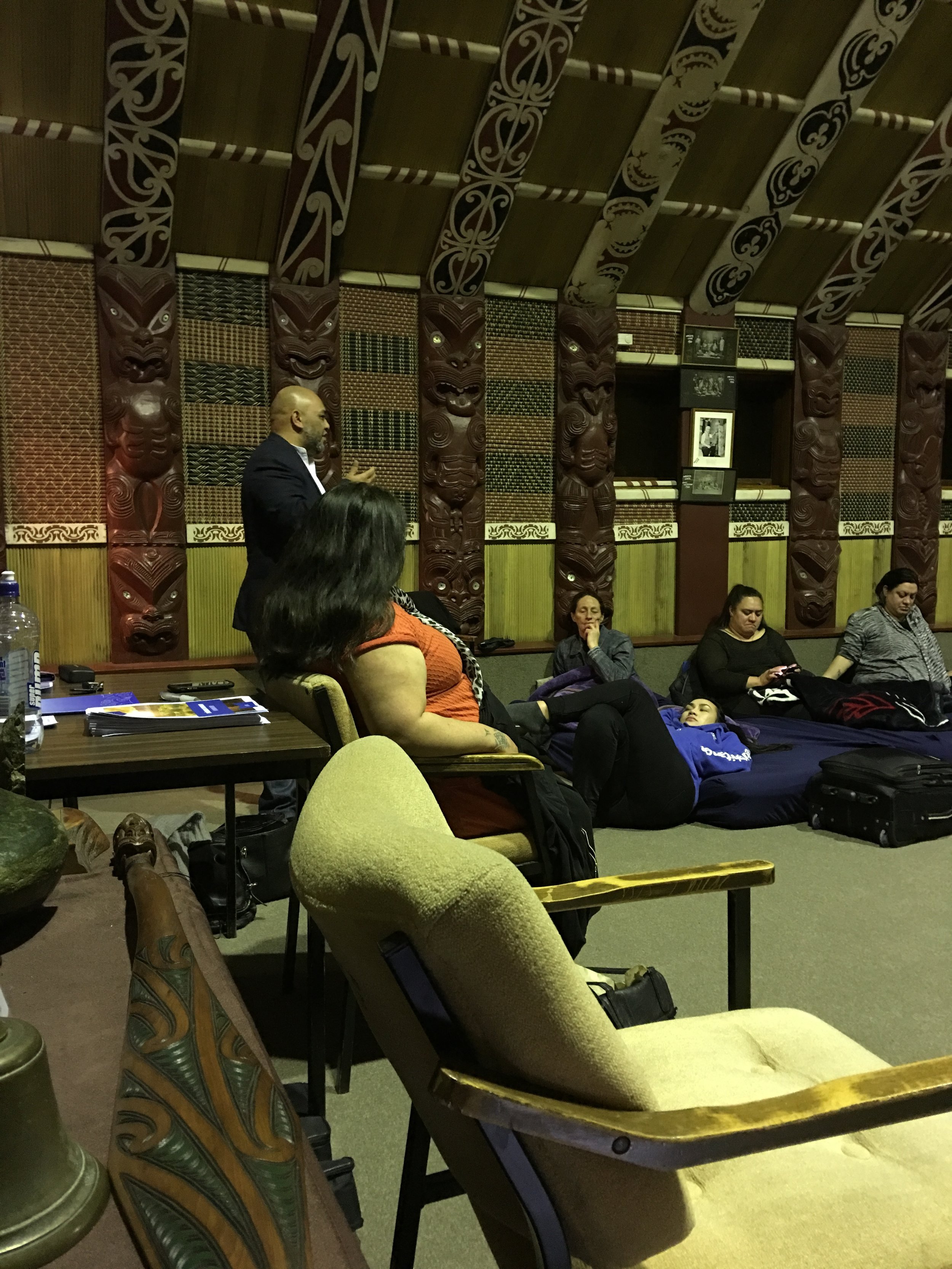 Raniera Dallas, sharing his ideas around suicide prevention in the whare at Rehua Marae.
