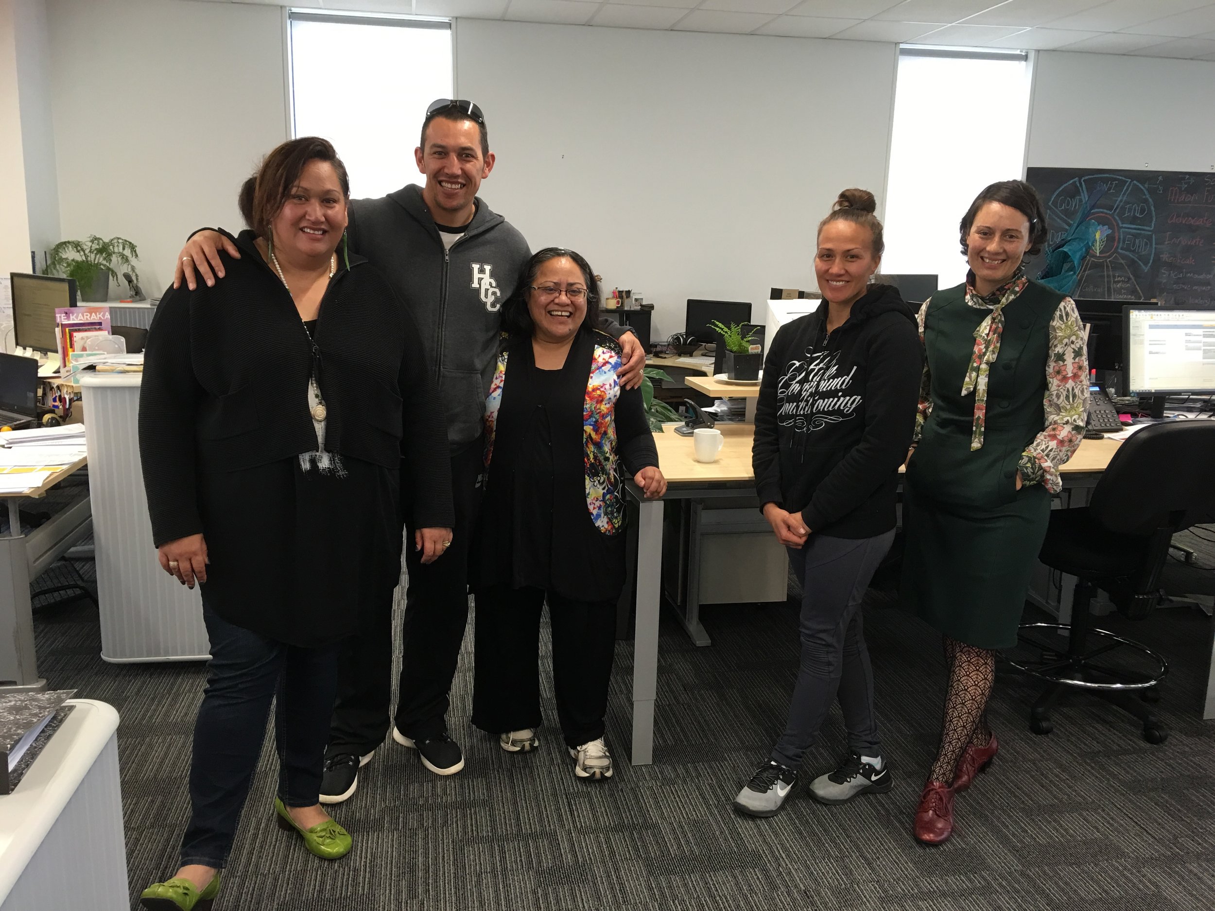Cazna Luke (Mokowhiti); Korey Hale, Maire Kipa, Manu Hale (HCC) and Dottie Morrison.