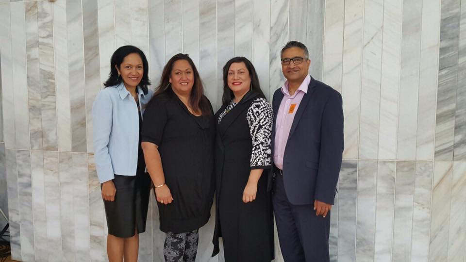 Representatives of our GPL Board, Parekawhia McLean and Donovan Clark, on either side of two wahine toa – our Whānau Ora champion, Cazna Luke and Commissioning Manager, Maania Farrar.