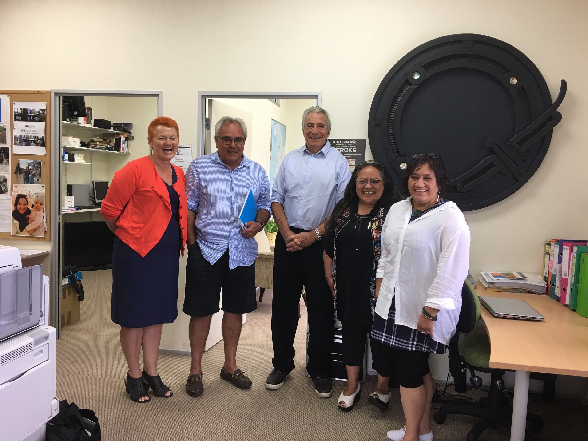 Alongside of Ricky Carr (Manager); Professor Mantell, Maire Kipa and Philomena Shelford from Waihōpai.