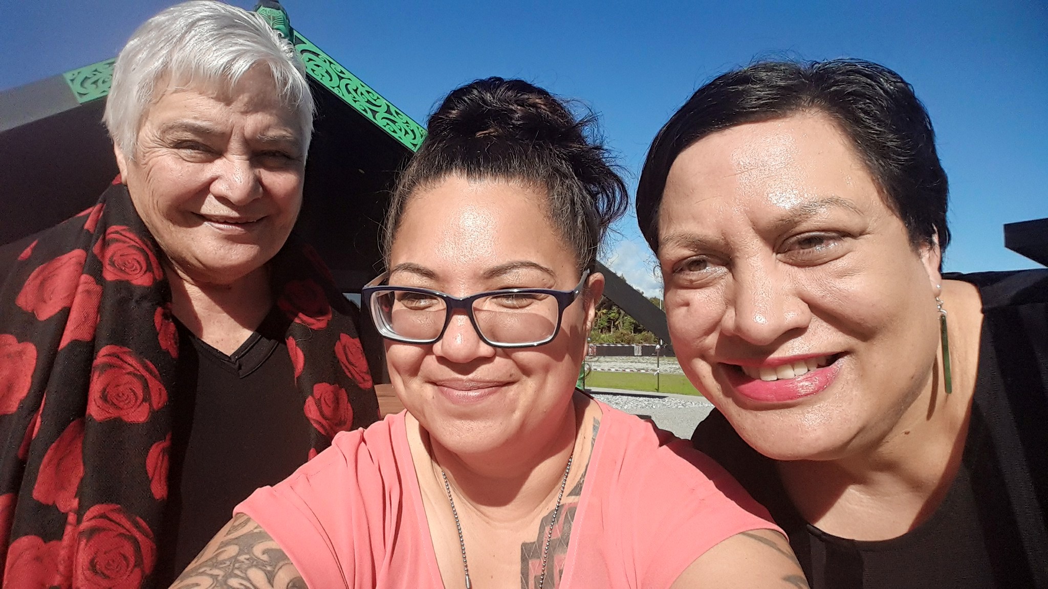 Dame Tariana, Marg Henry (Project Manager, Tū Pono) and Maania Farrar (Commissioning Manager for Te Pūtahitanga o Te Waipounamu).