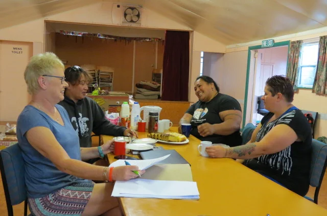 (from left to right): Secretary-Treasurer, Andrea Woodford, Garden Supervisor Moana Taana, Coordinator Mere Jouanides and regular, Cindy Spiers