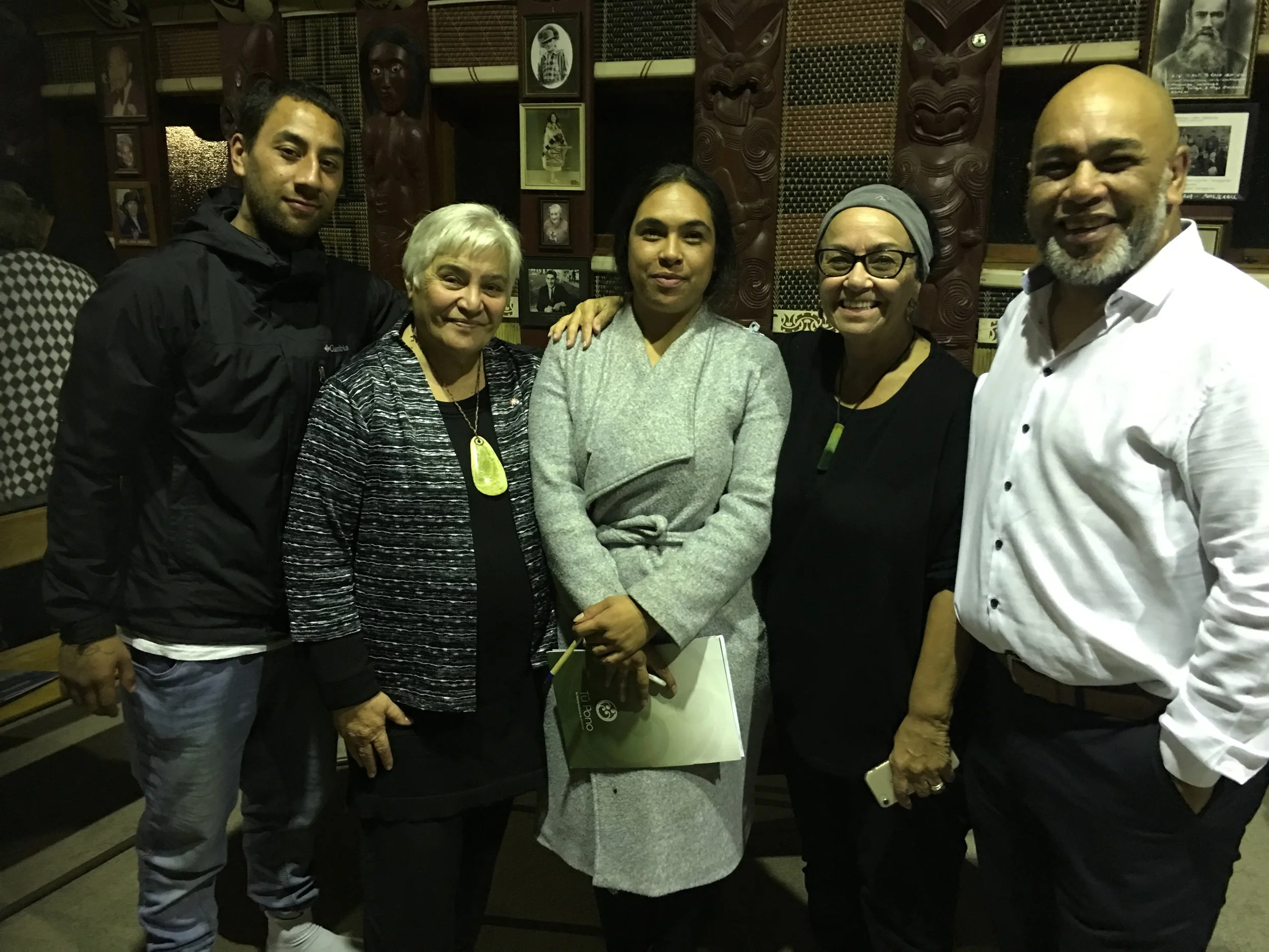 Whaea Tariana with the Dallas whānau – grandmother; father; daughter and partner……