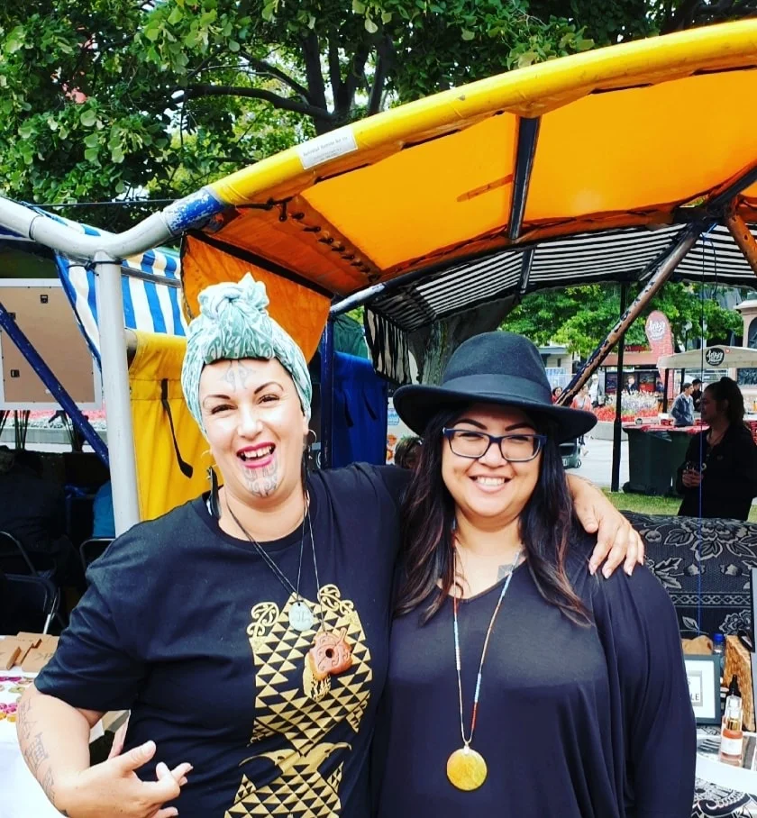 Chelita Kahutianui Zainey of Manaaki Mama with Tū Pono advocate, Marg Henry, at Victoria Square on Waitangi Day