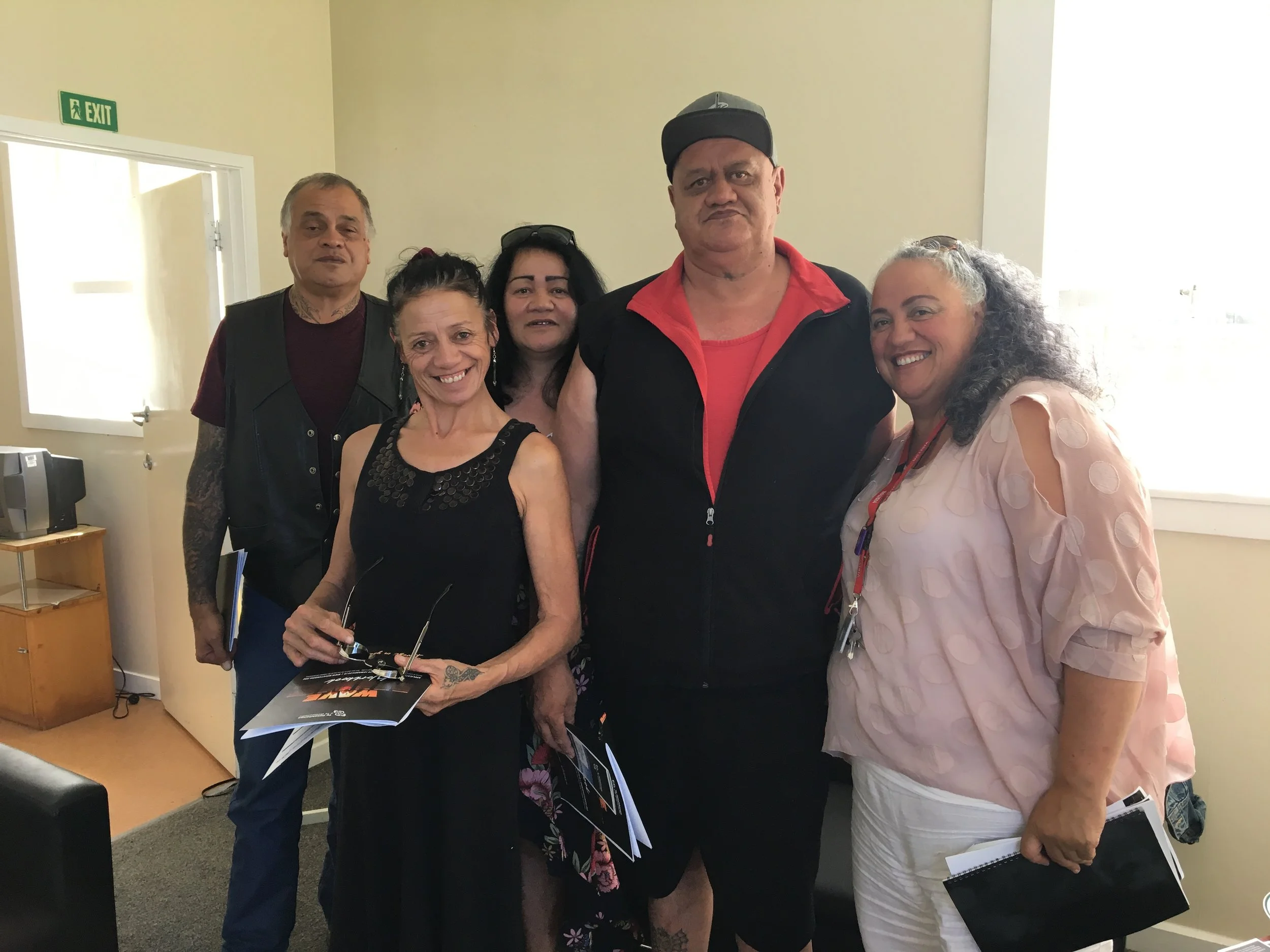 The McDonald whānau at the Wave Nine workshop in Westport: Wayne, Anituhia, Donna, Russell, Rehia