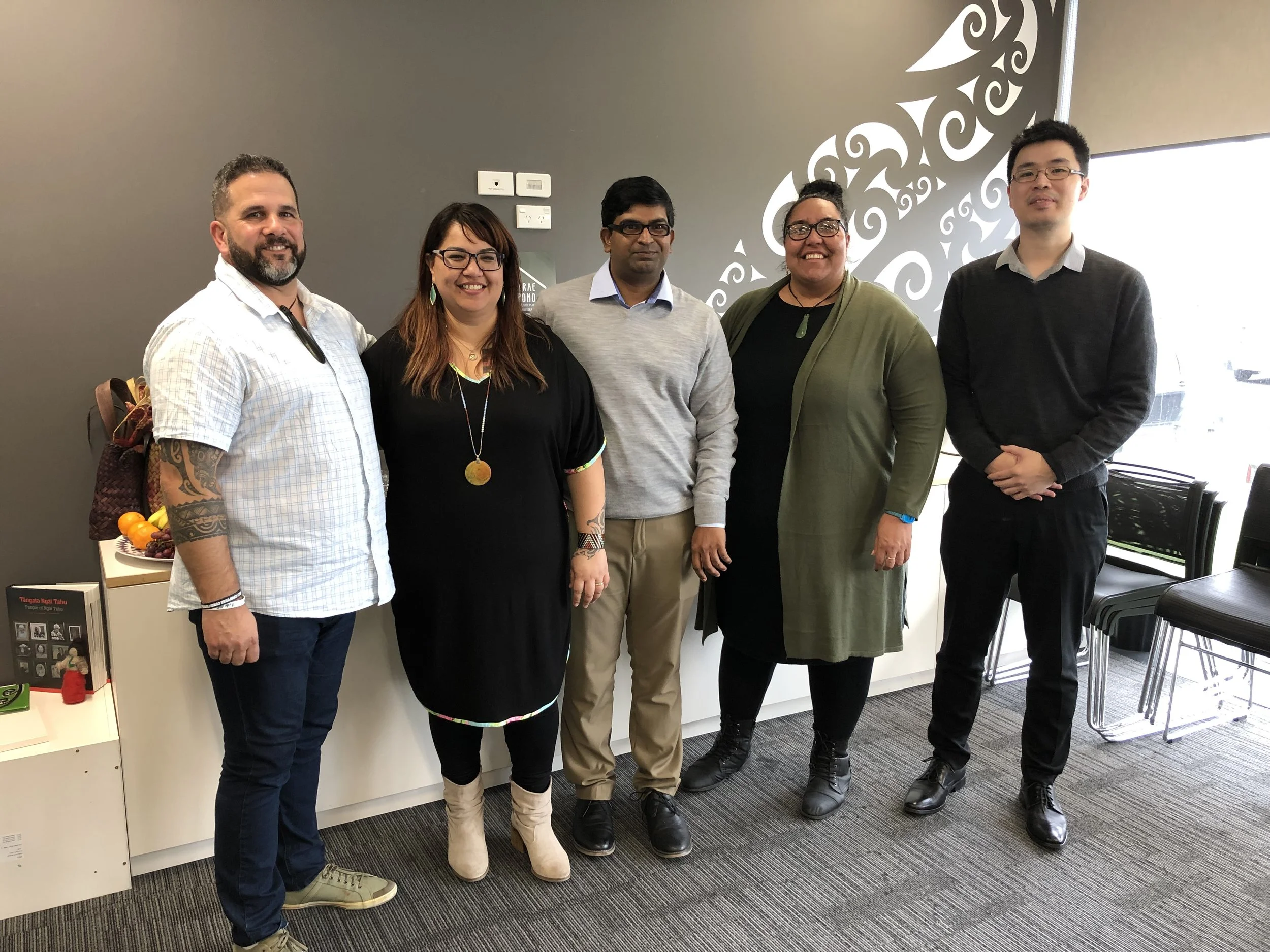 Our refreshed team: Huata Martindale; Marg Henry; Sam Selwyn; Edwardene Tanaki and Jason Lee (financial controller)