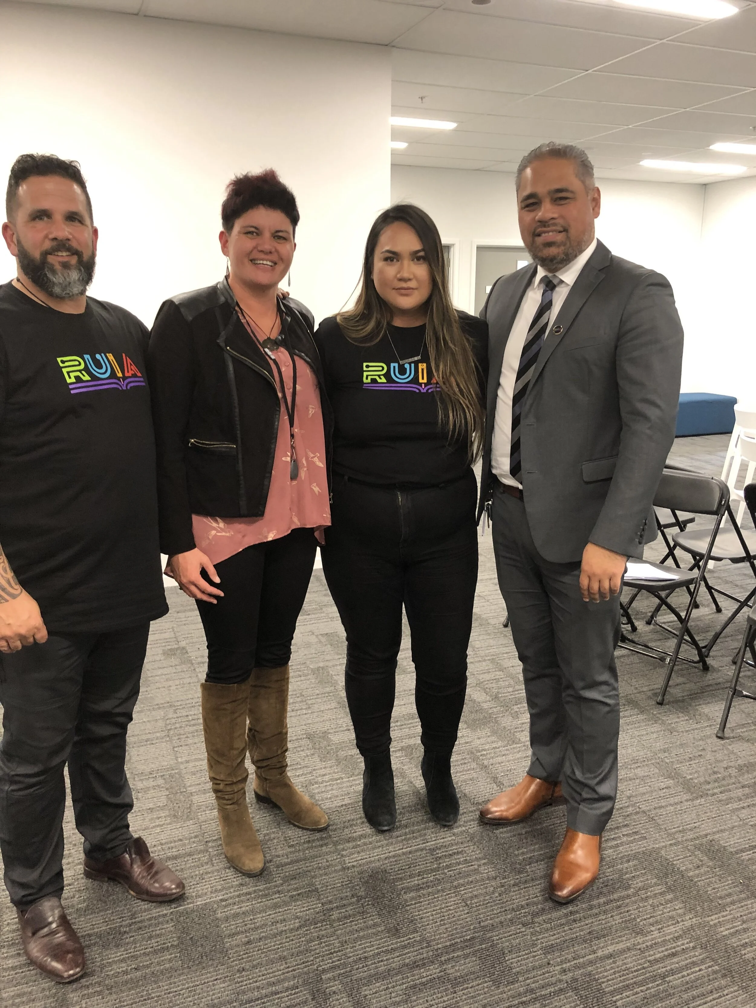Huata Arahanga, Gina-Lee Duncan and Rongo Baker with Hon Peeni Henare at the launch