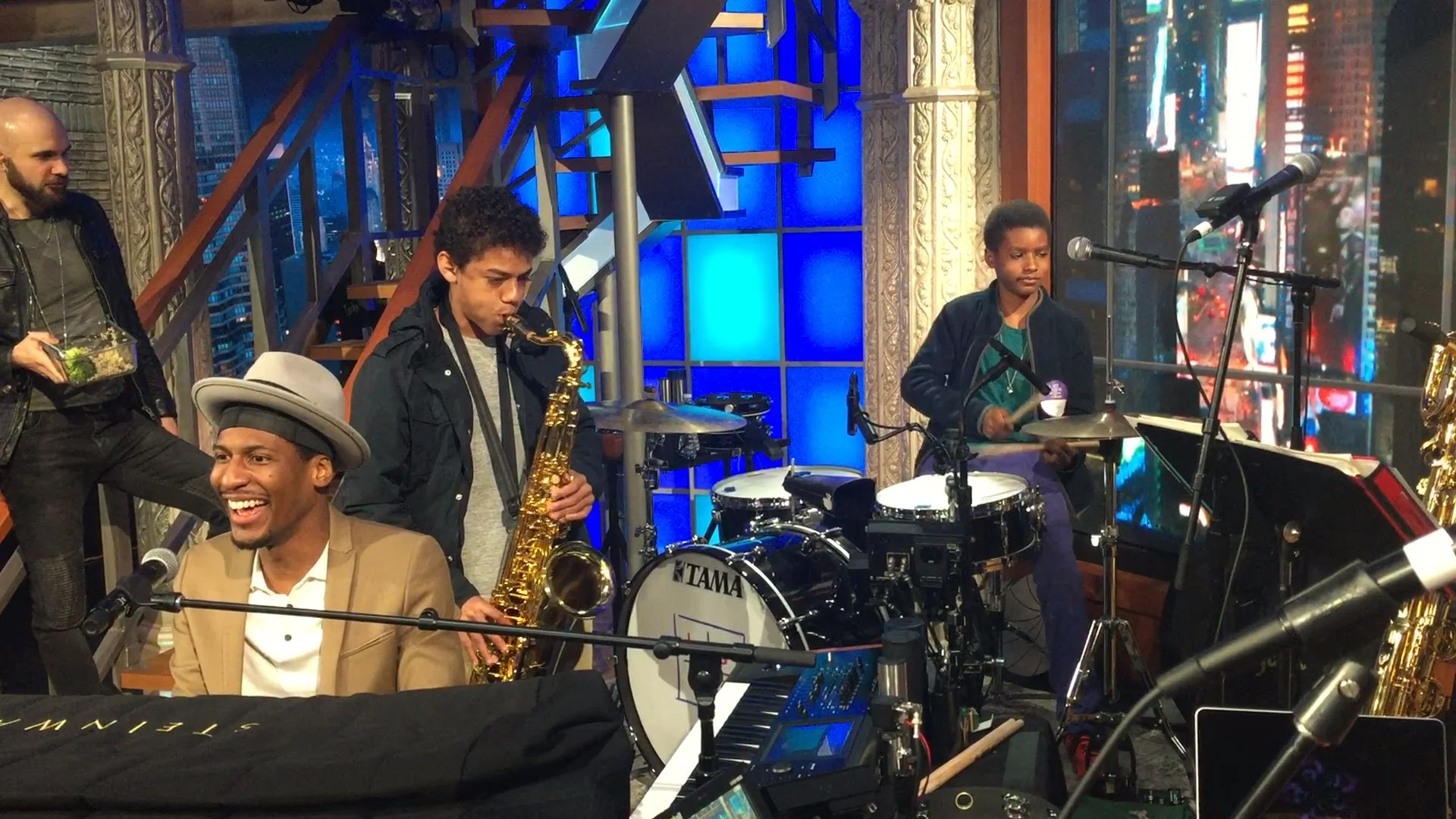 Playing at The Late Show set with Kojo Roney