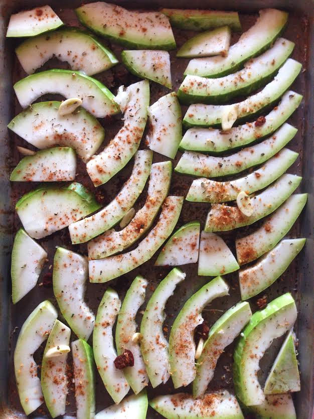 Prep your calabash squash with garlic, brown sugar and cinnamon