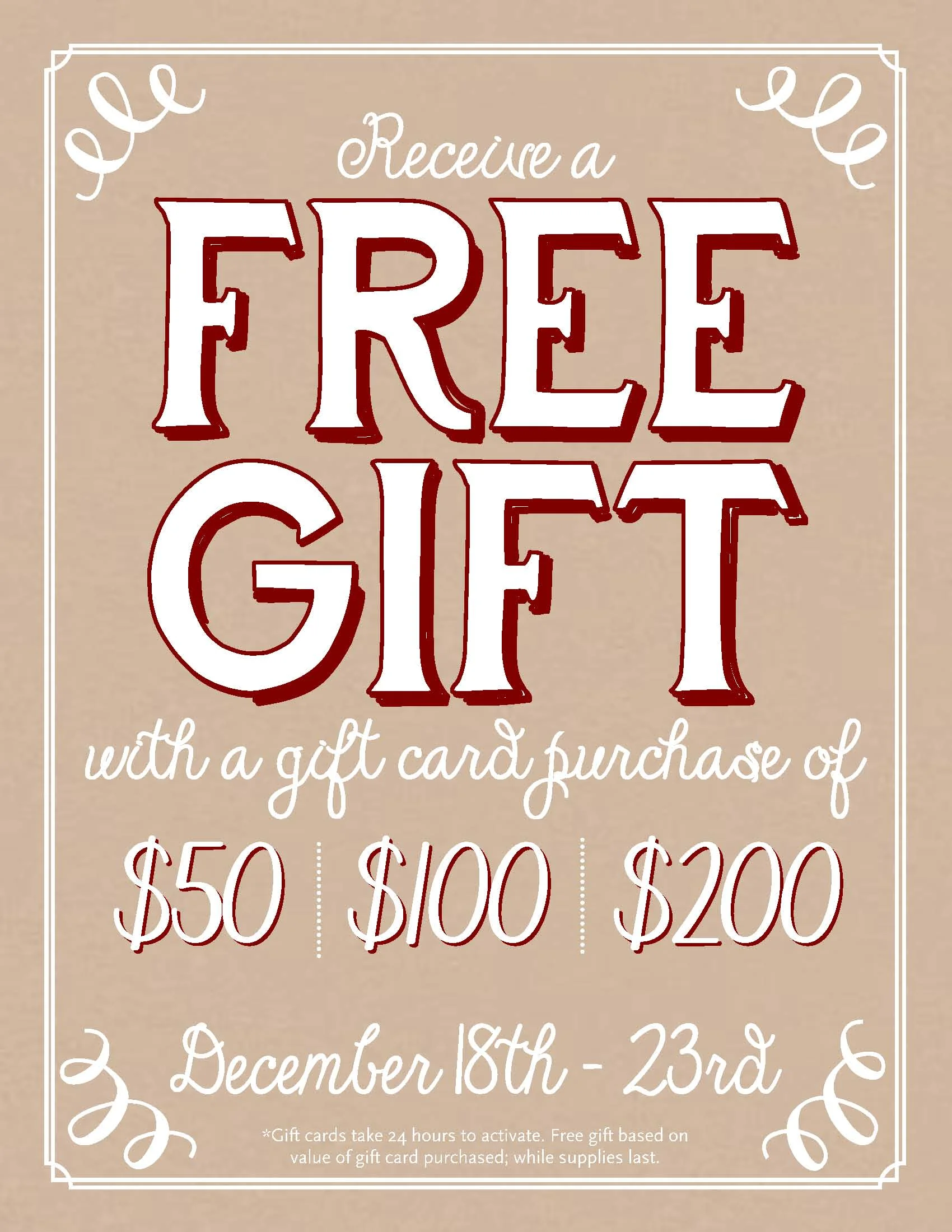 Receive A Free Gift with Gift Card Purchase! Now through December 24