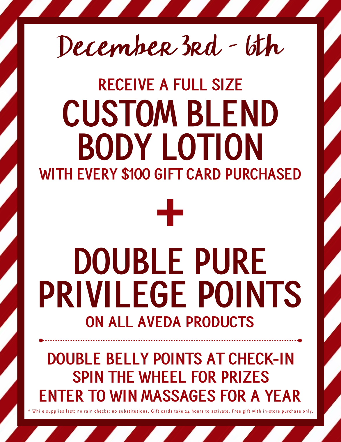 Receive a Full Size Custom Blend Body Lotion with every $100 Gift Card Purchase