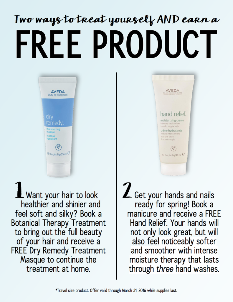 Book Moisturizing Treatments and Receive Free Aveda Products