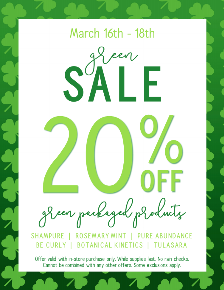 Green Sale! 20% off Green Packaged Products