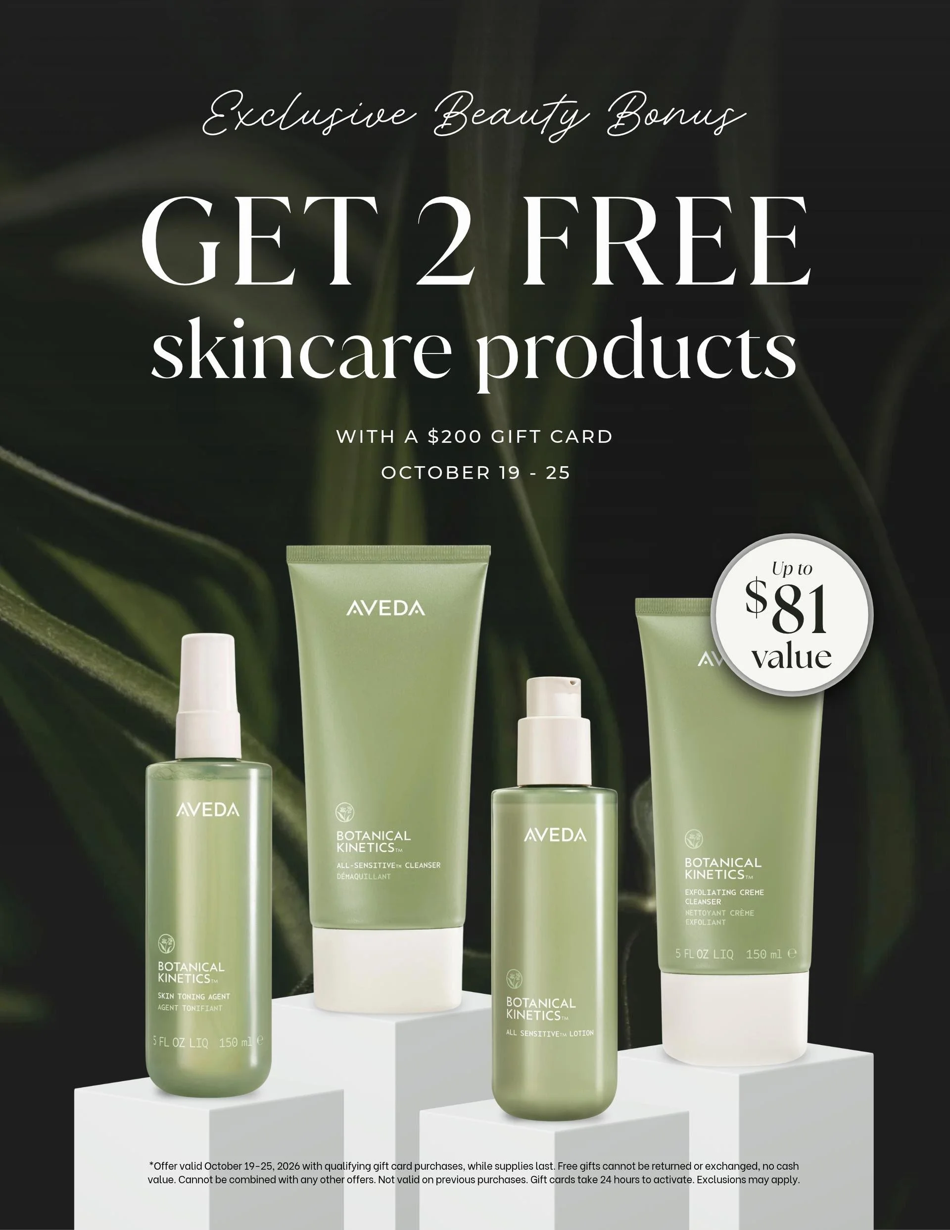 Exclusive Beauty Bonus: Get 2 FREE Aveda Skincare Products with a $200 Gift Card Purchase!