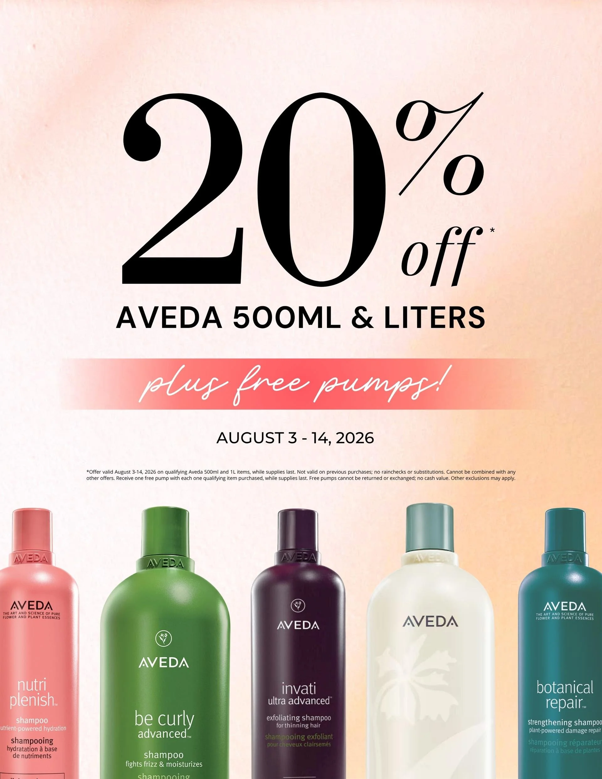 Save Big on Your Aveda Favorites: 20% Off 500ml Bottles &amp; Liters + Free Pumps