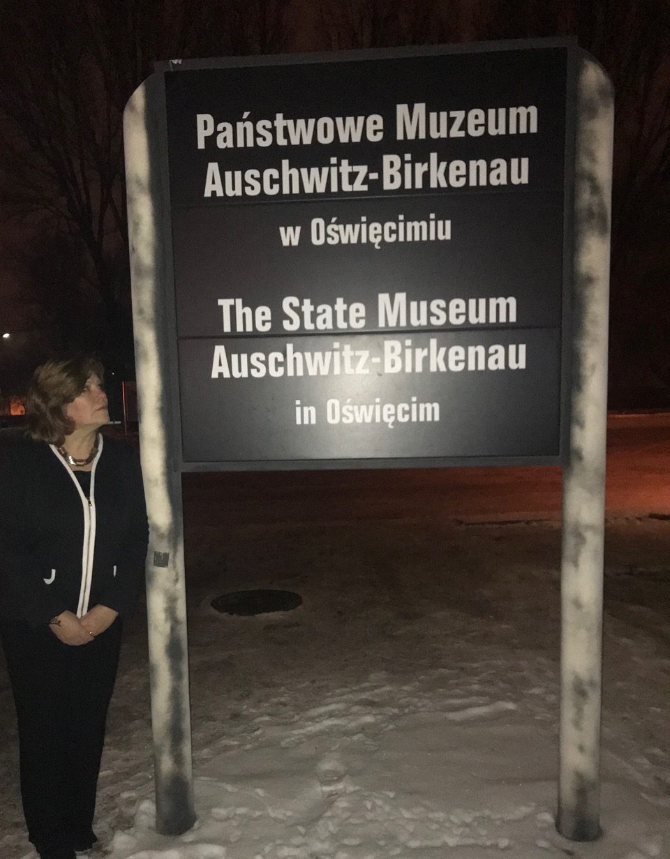 Nancy looking at Auschwitz sign-2.jpeg
