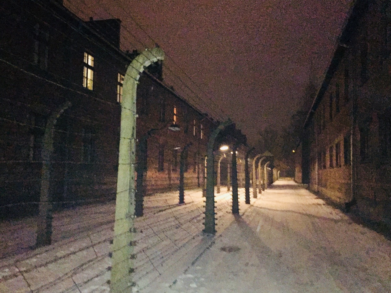 Auschwitz at night winter.jpeg