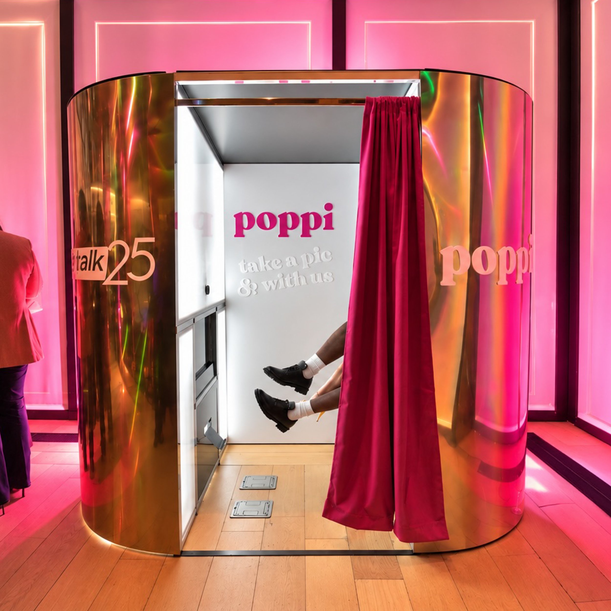 Holographic wrapped Classic enclosed photo booth for a Poppi brand activation