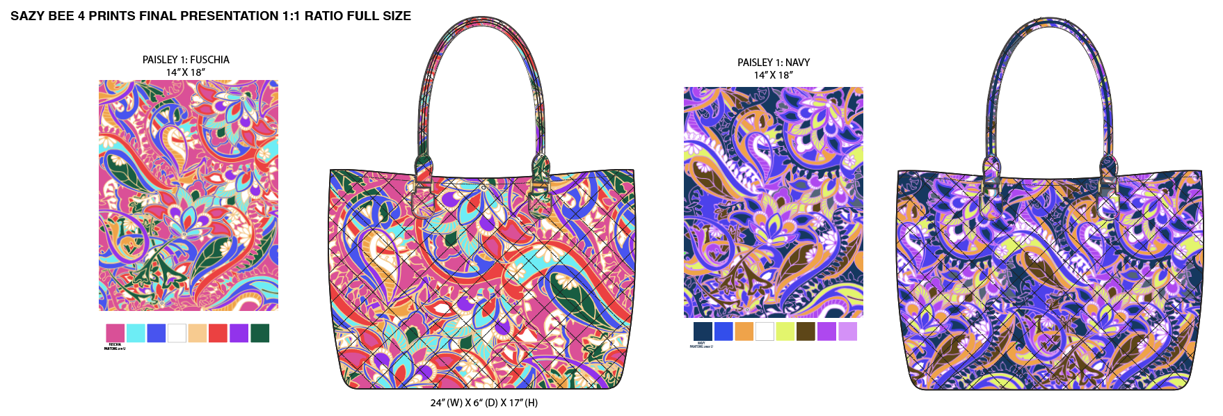 Paisley print on quilted cotton tote for Sazy Bee