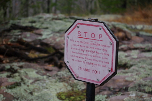 A rather reprimanding sign to stay off the places where you should not be.