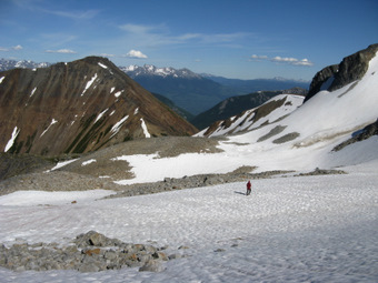 Off our bikes and up the mountain.