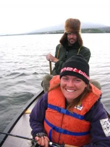 Sara and Jean-Michel fishing in the Teslin River