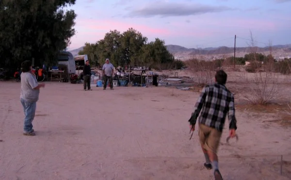 Tommy shows us how to win a game of horseshoes.