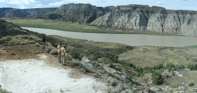 You can see the layers of sedimentary rocks that the Missouri River has eroded.