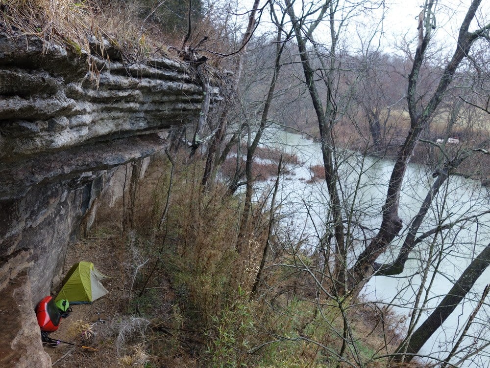 The perfect campsite: no cars, no trash, and a great shelter in the rain.