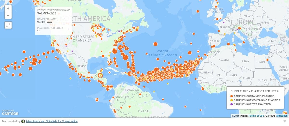 Check out Adventurers and Scientists for Conservation's map show the results of their worldwide microplastics study. How many pieces of plastic were found near you?
