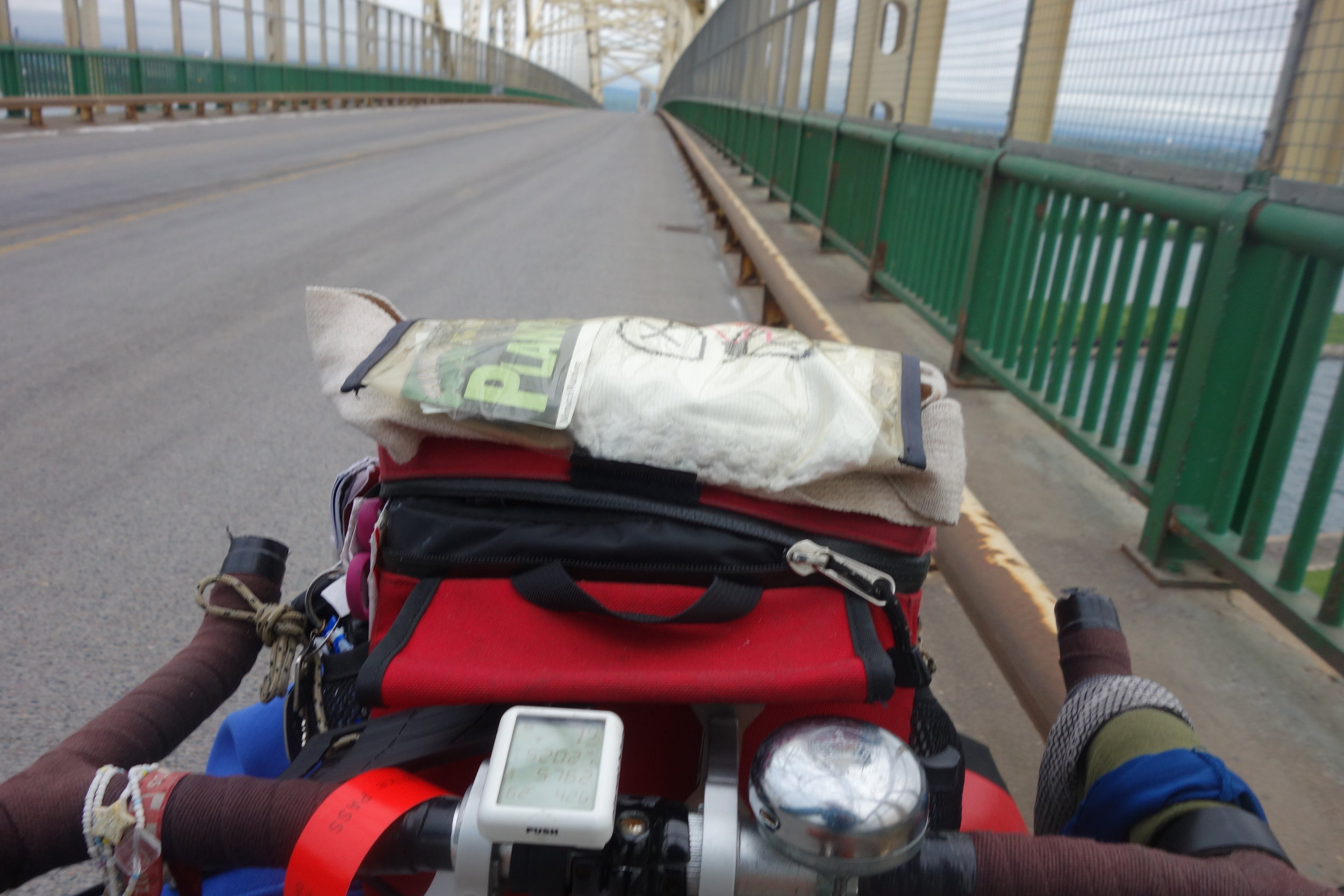 Crossing into Canada on a bridge over the St Marys River.