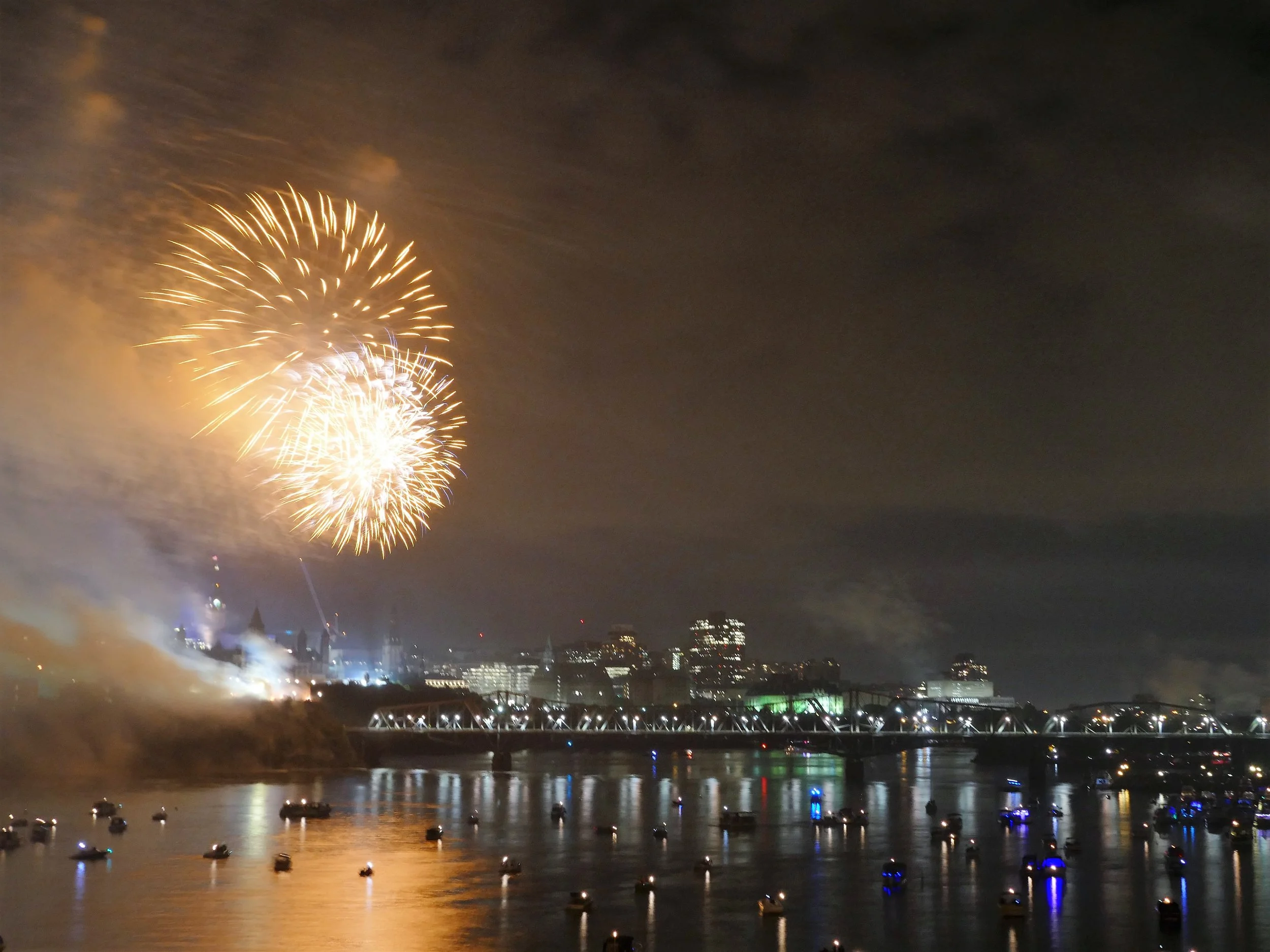 The fireworks lit up the river and were pretty impressive. Happy Canada Day.