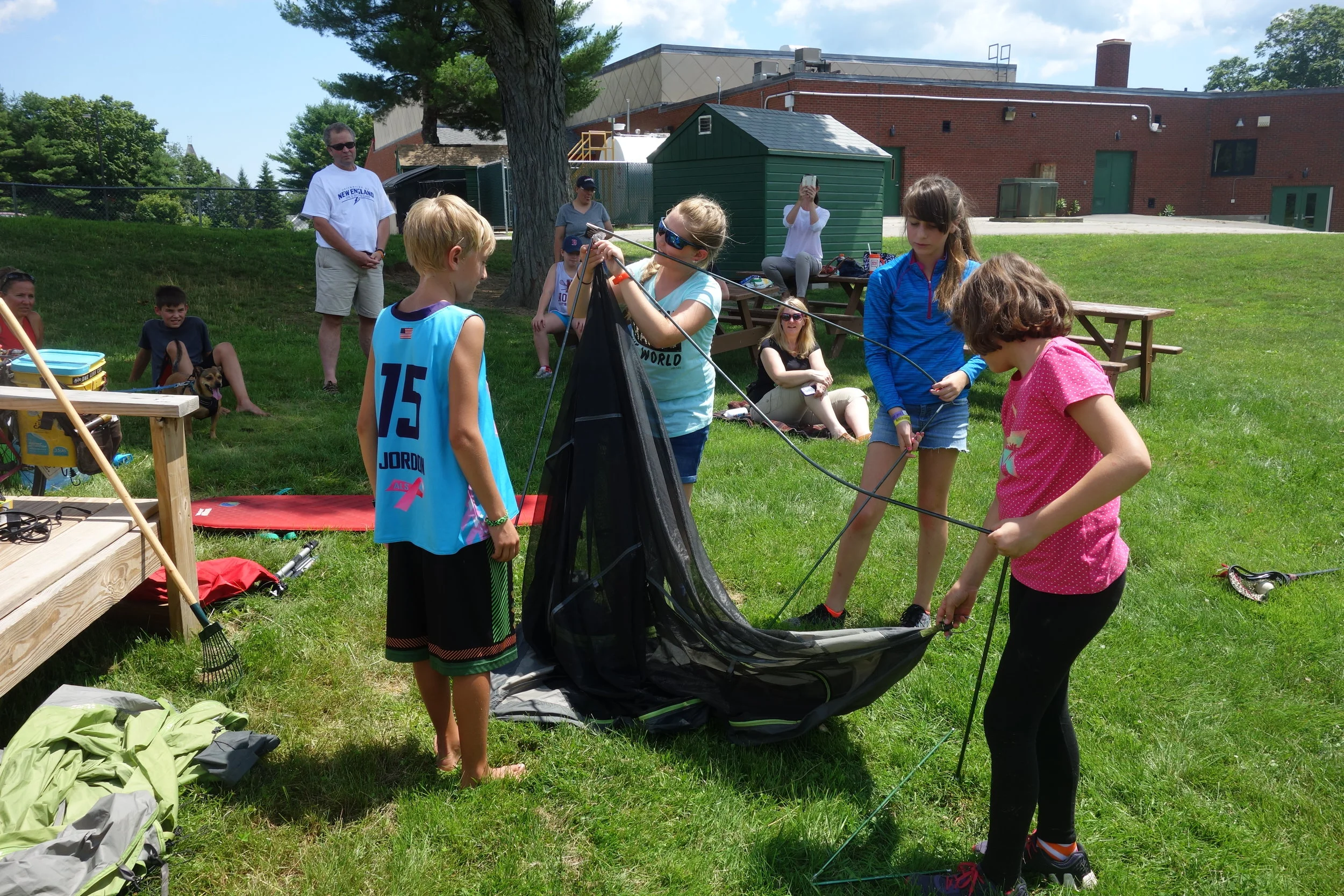 I enjoyed touring a school's pollinator garden and they enjoyed figuring out how to set up my tent.