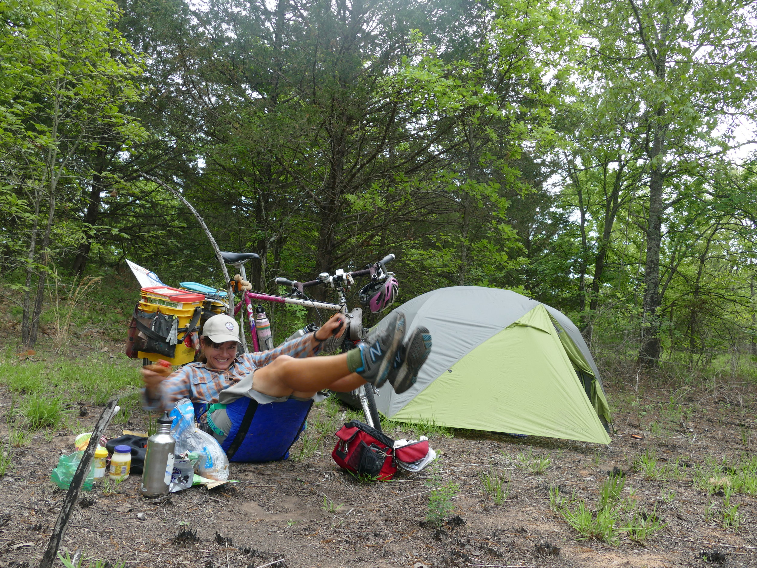 Most nights Sara sleeps in a tent.