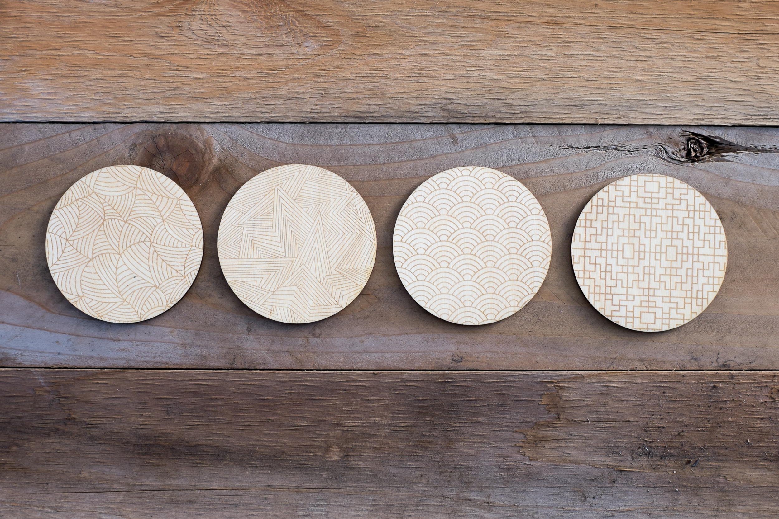 wooden coasters laser cut 8mm thick white oak solid drink mats painted 90mm