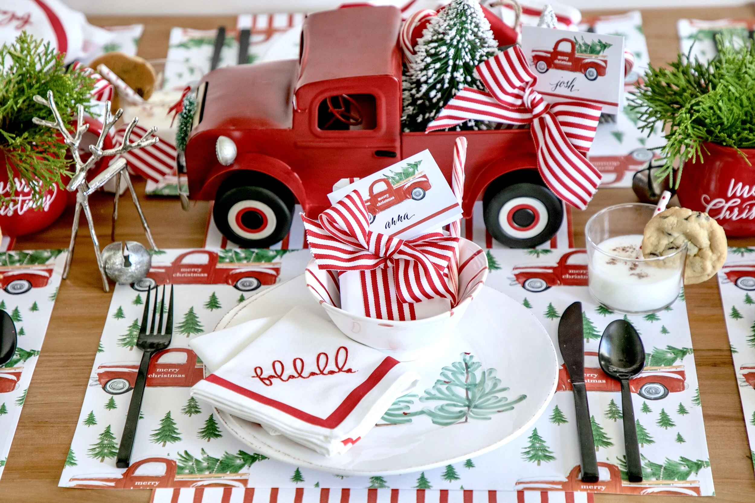 vintage red christmas truck