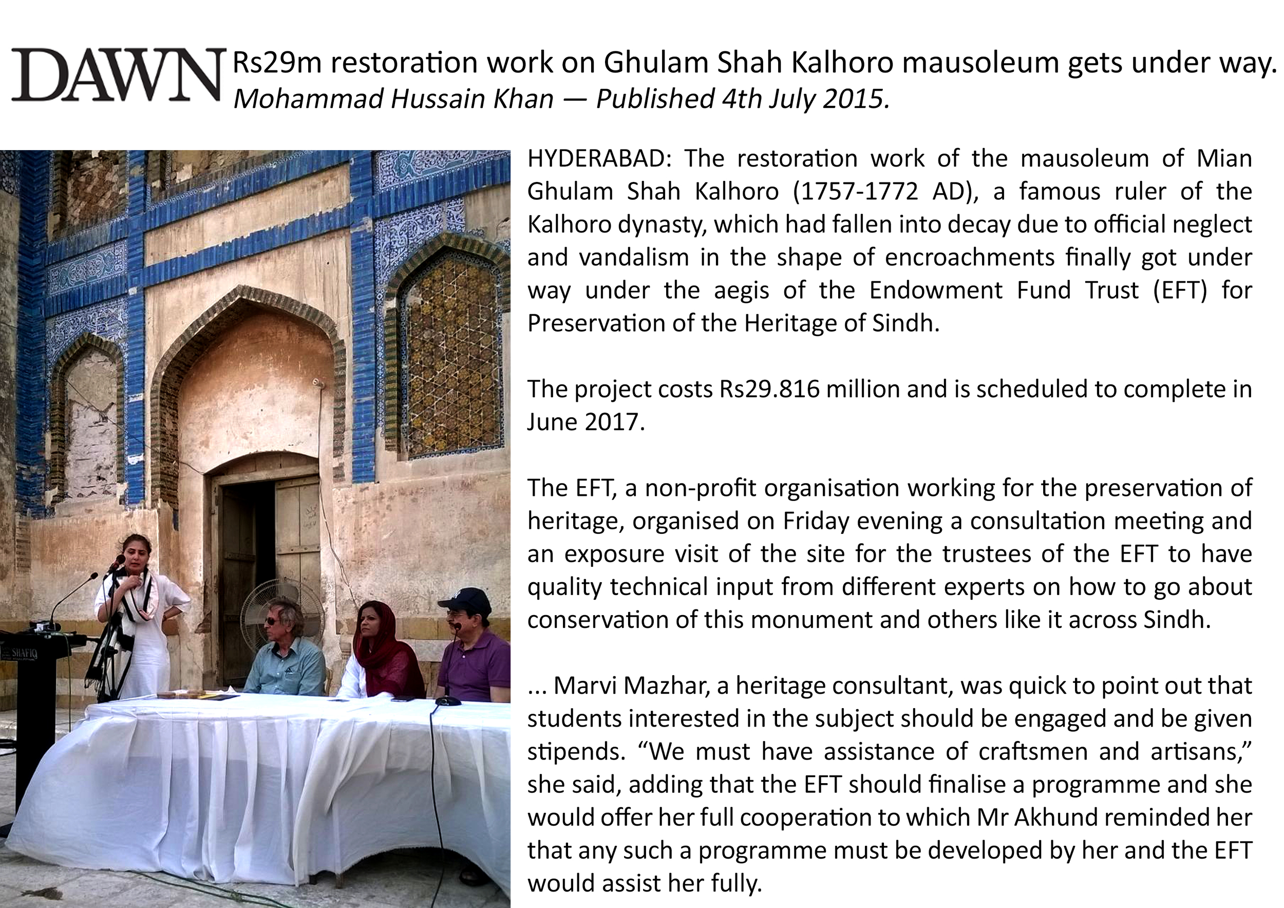 Endowment Fund Trust - Site Visit to evaluate ongoing conservation work at Mausoleum of Ghulam Shah Kalhoro.