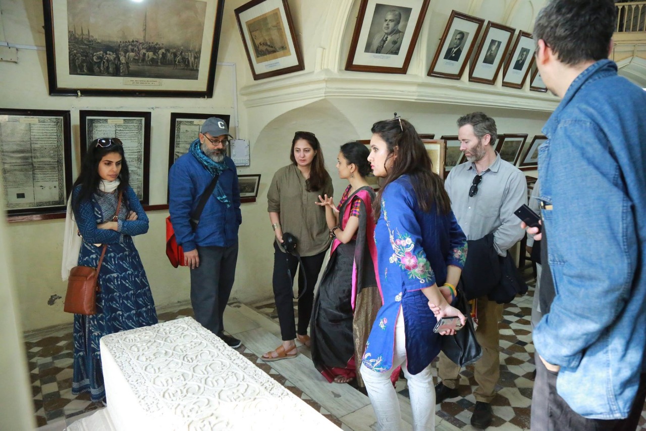 Knowledge Architectures: Lahore workshop 12 Mar 2018 at Lahore, Pakistan. From Left Dr. Durba Mitra (Harvard University) Dr. Manan Ahmed Asif (University of Columbia), Marvi Mazhar, Zehra Nawab and Ryan Perkins (Stanford University)