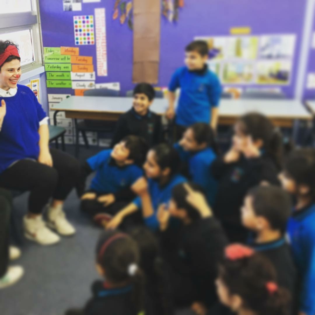 Teaching clowning workshop with Syrian refugee children for 'The art of giving, Lost in Books' project 2016