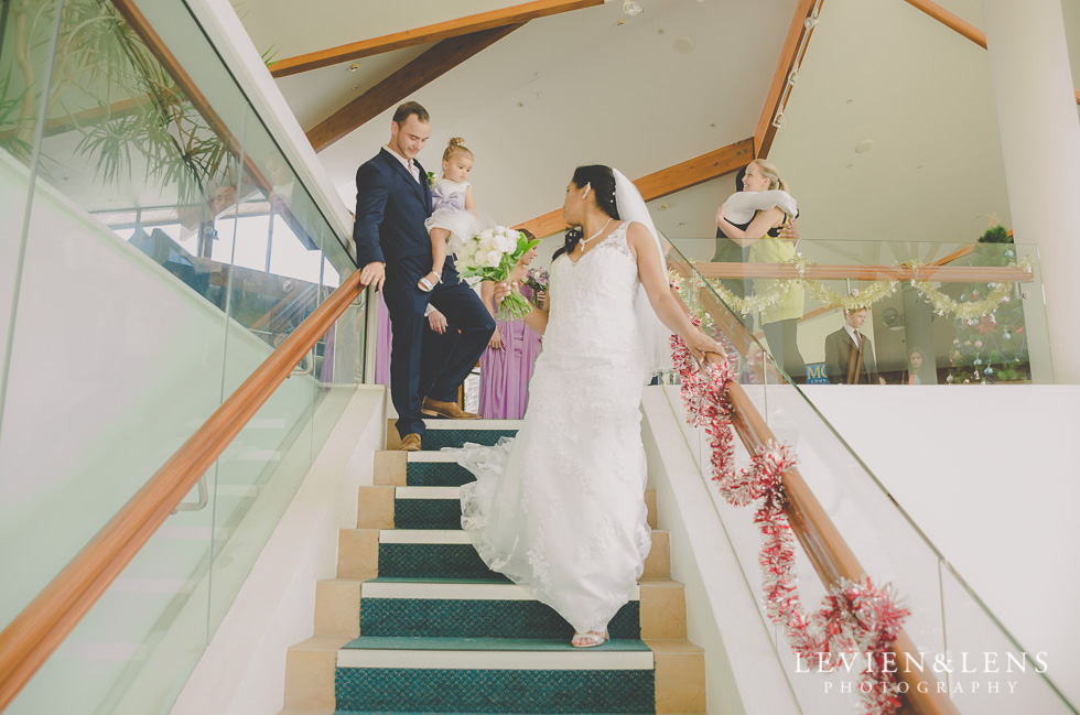 bride and groom stairs wedding ceremony {New Zealand wedding photographer}